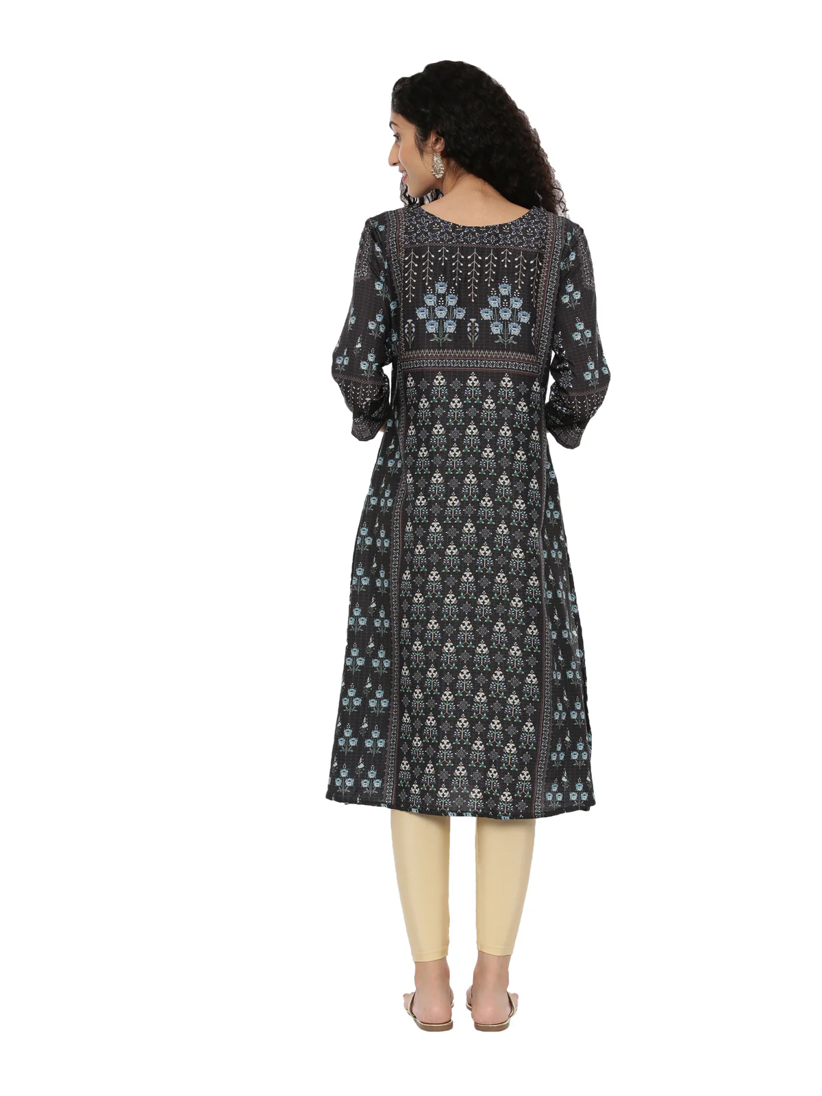Neerus Women Black Printed A-Line Kurta - Image 3