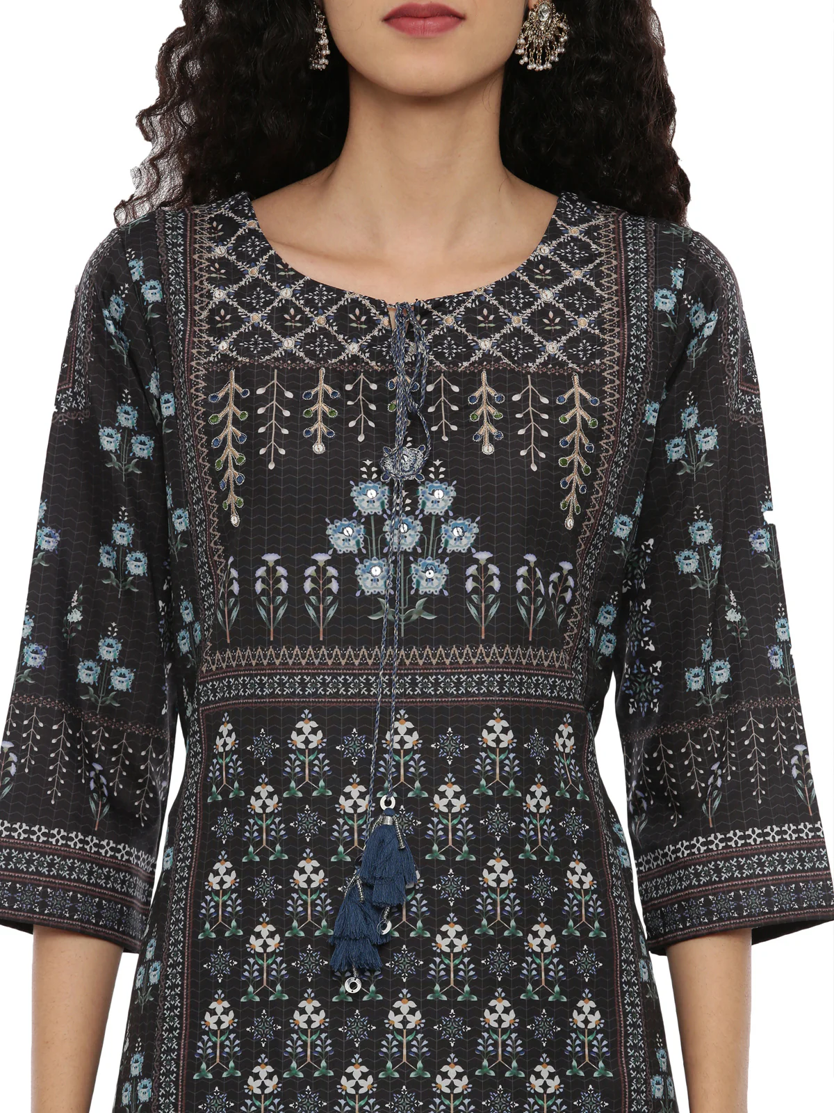 Neerus Women Black Printed A-Line Kurta - Image 4
