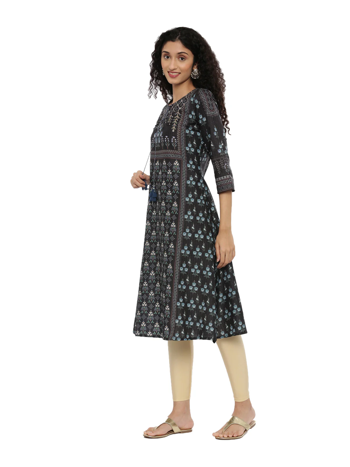 Neerus Women Black Printed A-Line Kurta - Image 5