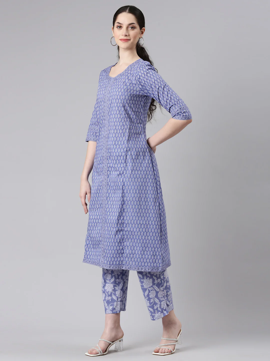 Neerus Women Blue Anarkali Kurta and Trousers With Dupatta - Image 2