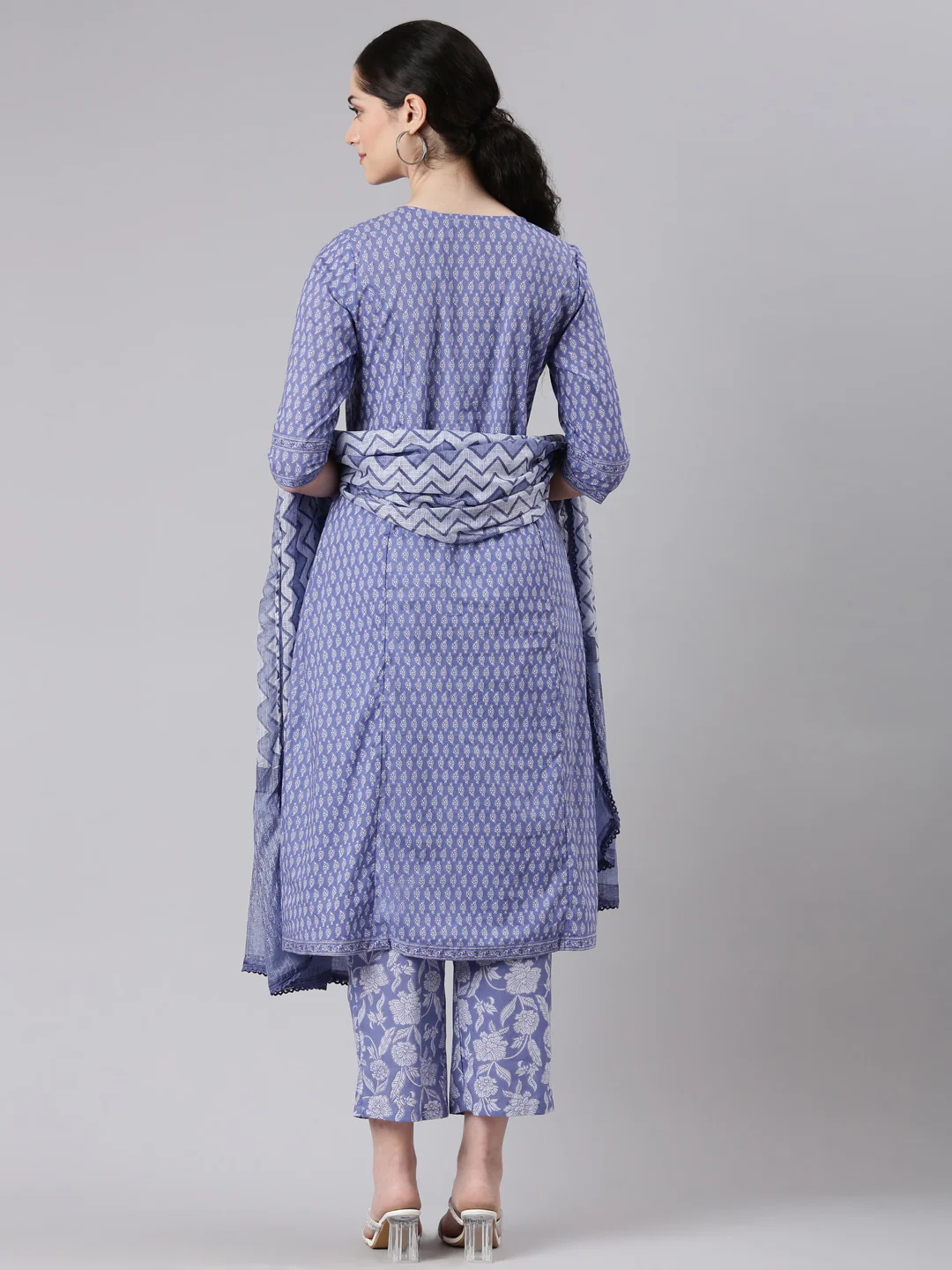 Neerus Women Blue Anarkali Kurta and Trousers With Dupatta - Image 3