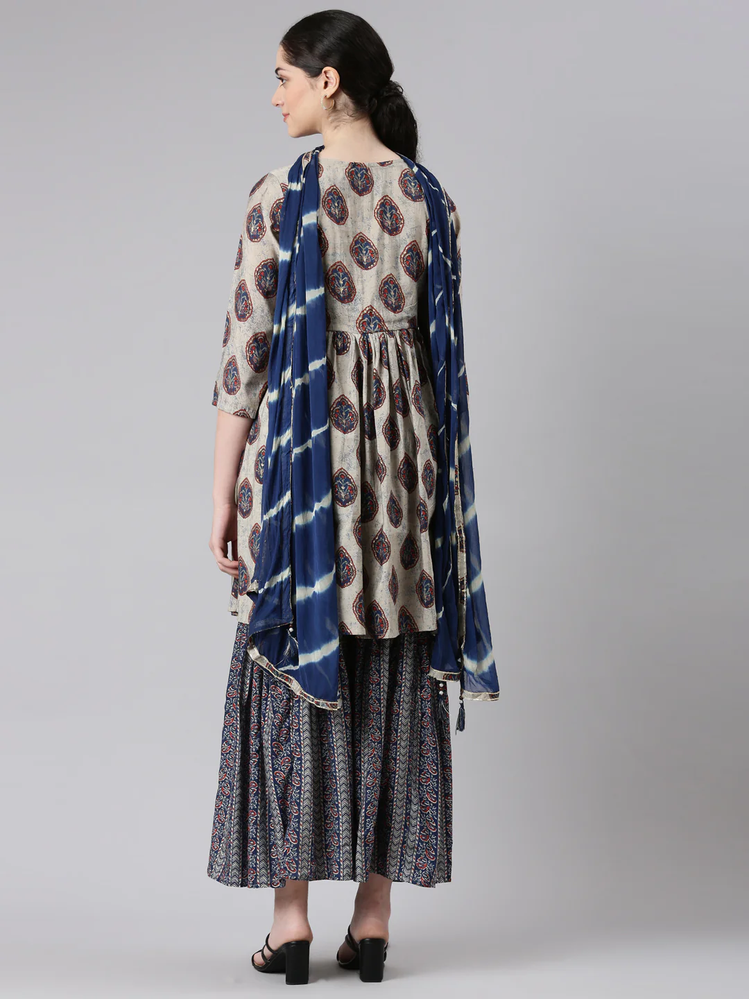 Neerus Women Blue Anarkali Kurti and Sharara With Dupatta - Image 3