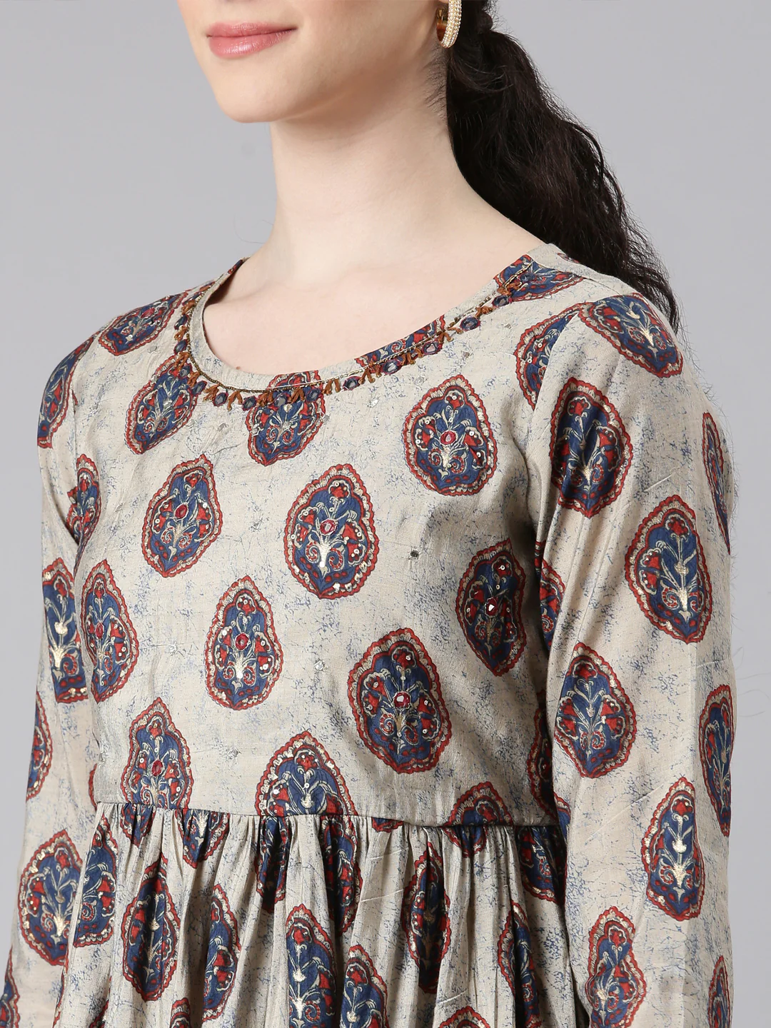 Neerus Women Blue Anarkali Kurti and Sharara With Dupatta - Image 4