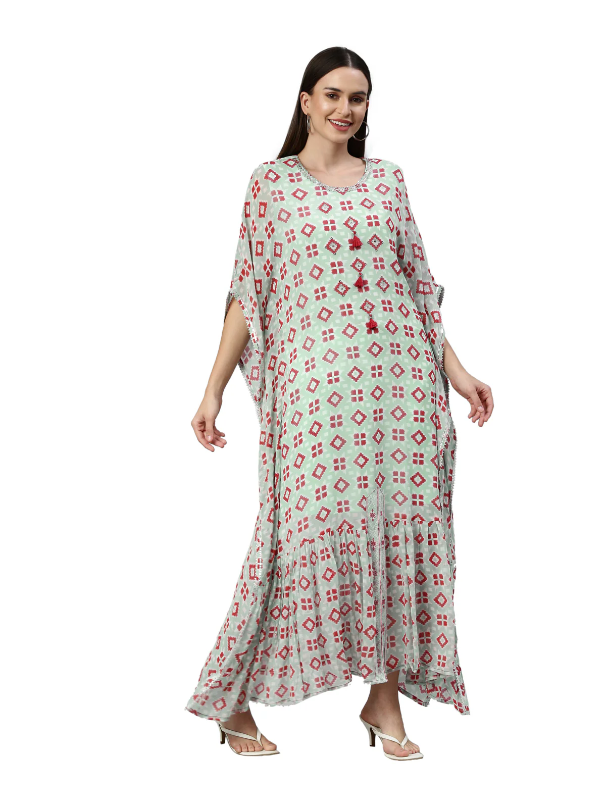 Neerus Women Blue Bandhani Printed Flared Sleeves Georgette Kaftan Kurta - Image 3