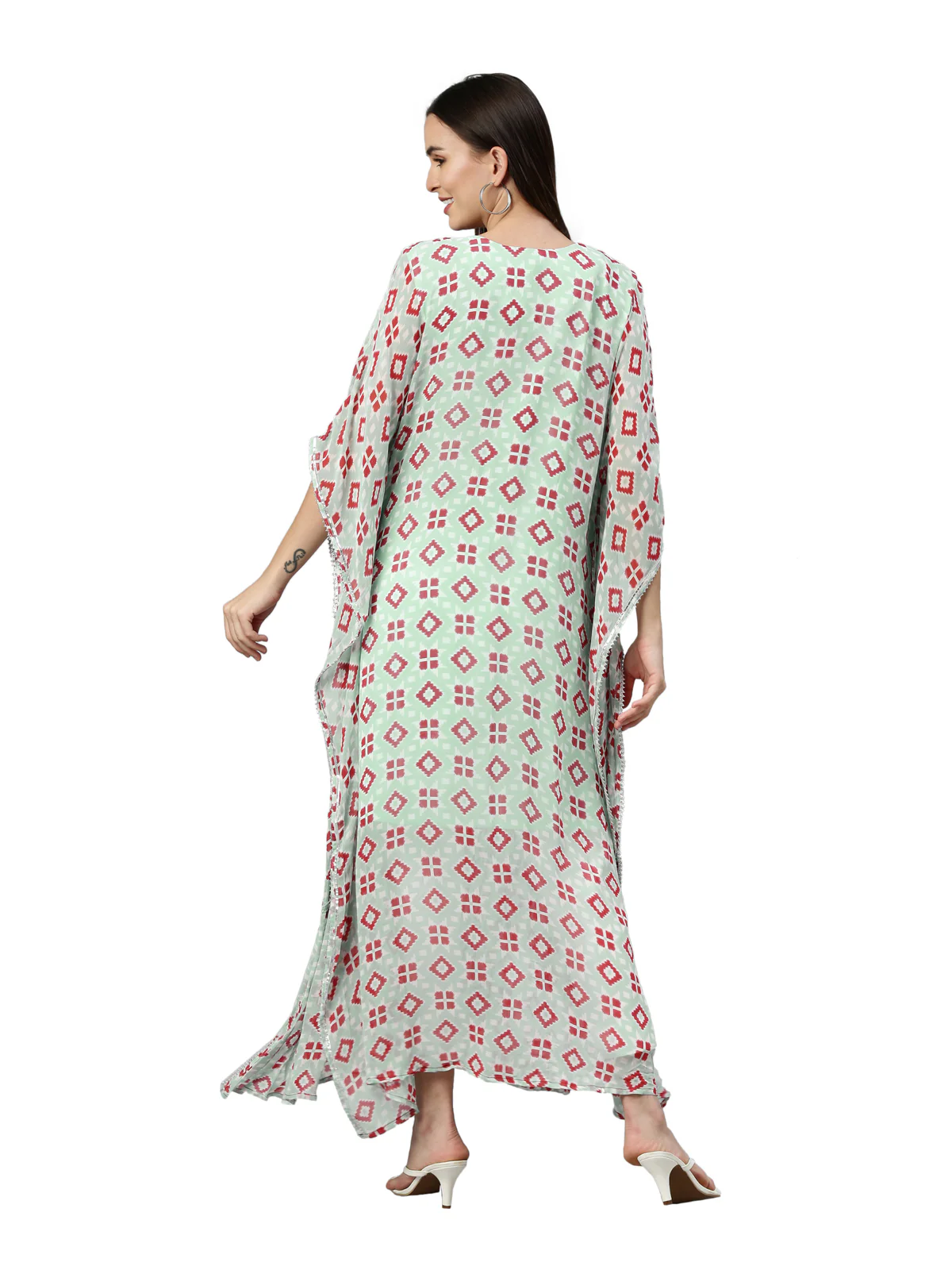 Neerus Women Blue Bandhani Printed Flared Sleeves Georgette Kaftan Kurta - Image 4