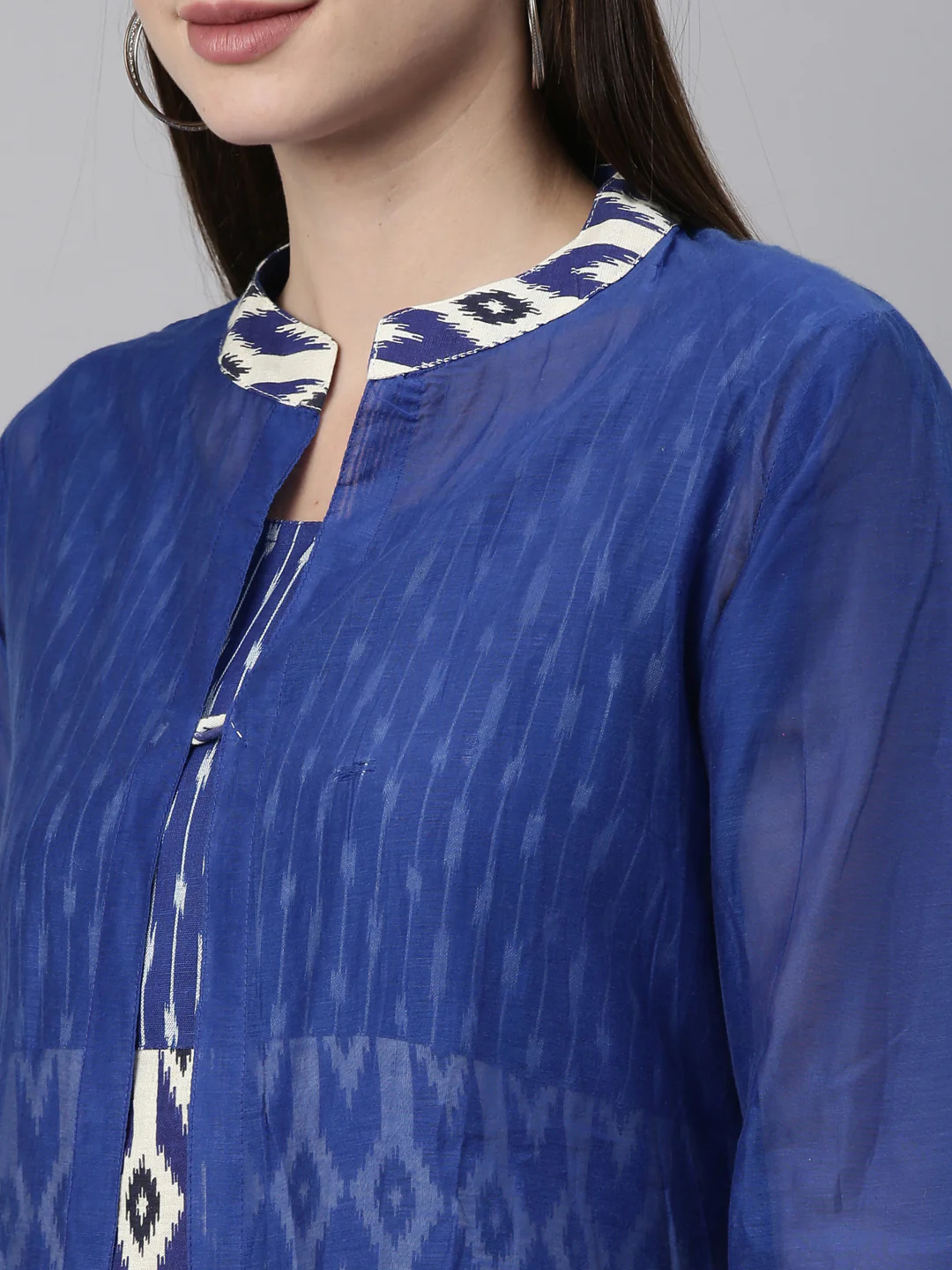 Neerus Women Blue Chanderi Ikat Silk Kurta - Image 6