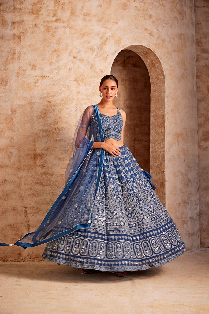 Neerus Women Blue Color Embroidered Ghagra Set - Image 3