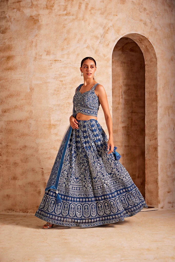 Neerus Women Blue Color Embroidered Ghagra Set - Image 4