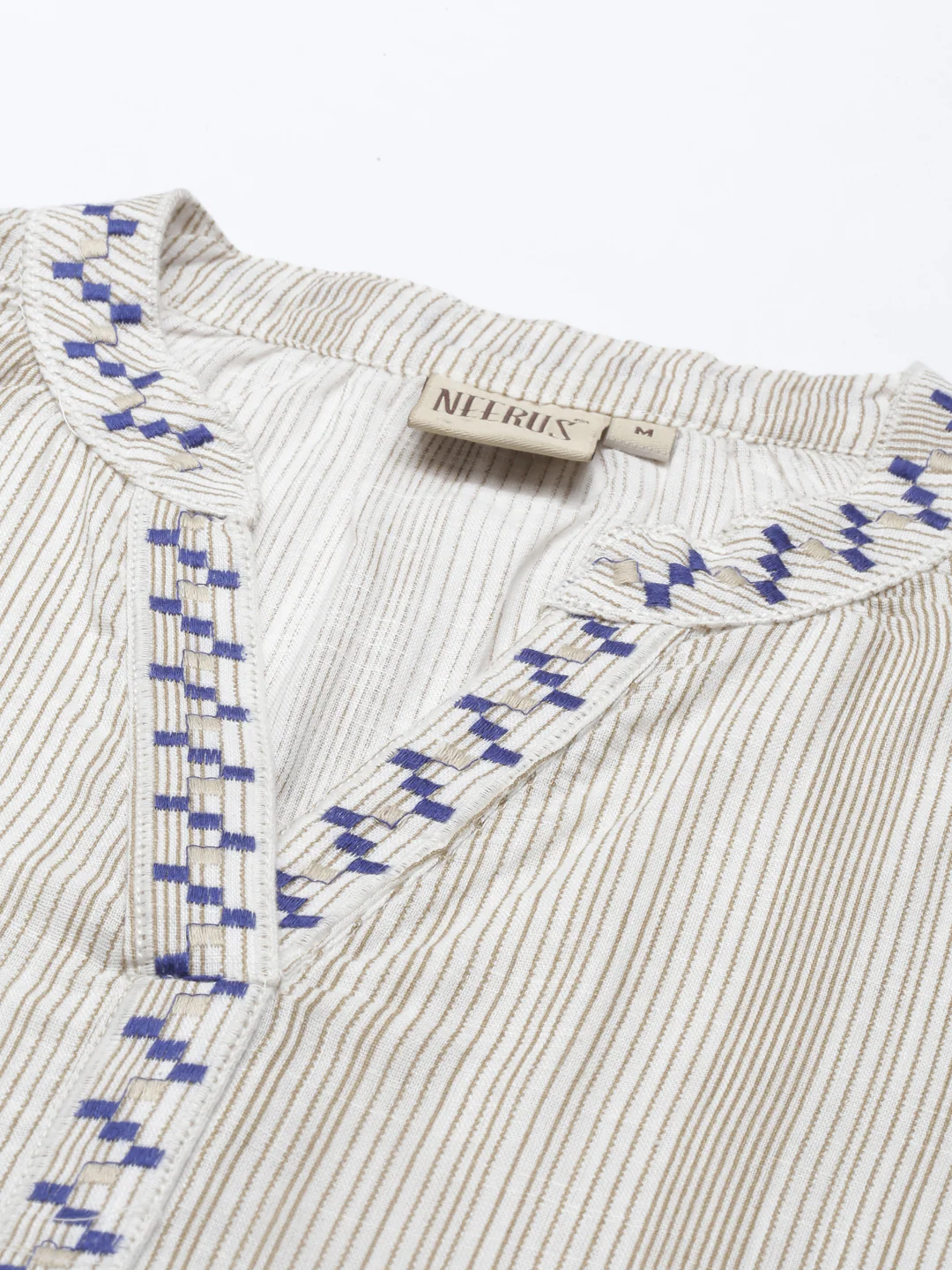 Neerus Women Blue  cream Striped Kurta - Image 2