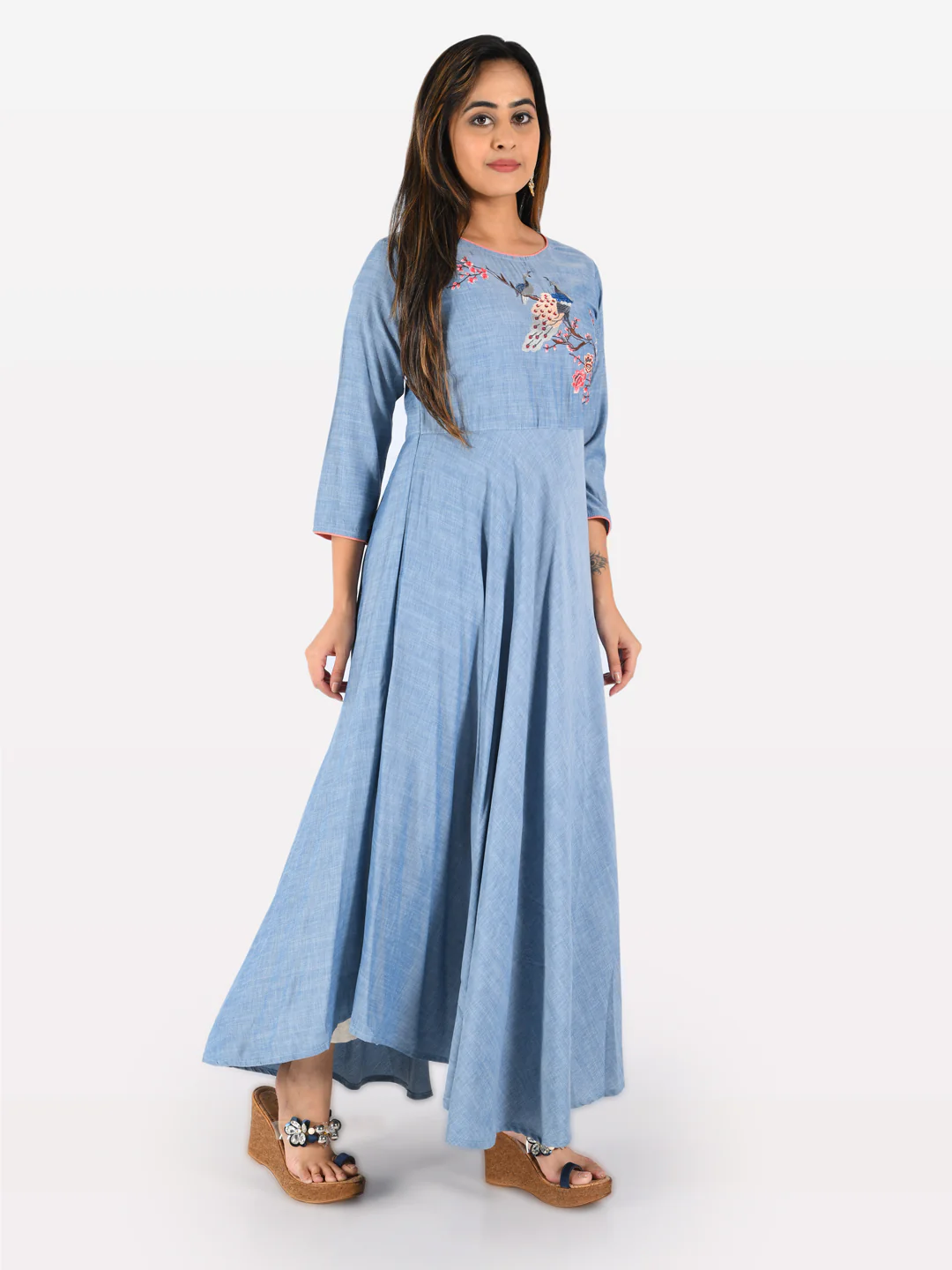 Neerus Women Blue Embroidered A-Line Kurta - Image 5