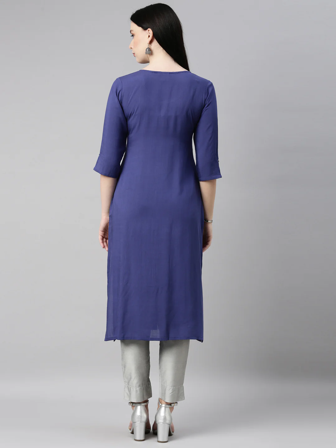 Neerus Women Blue Embroidered Kurta - Image 4
