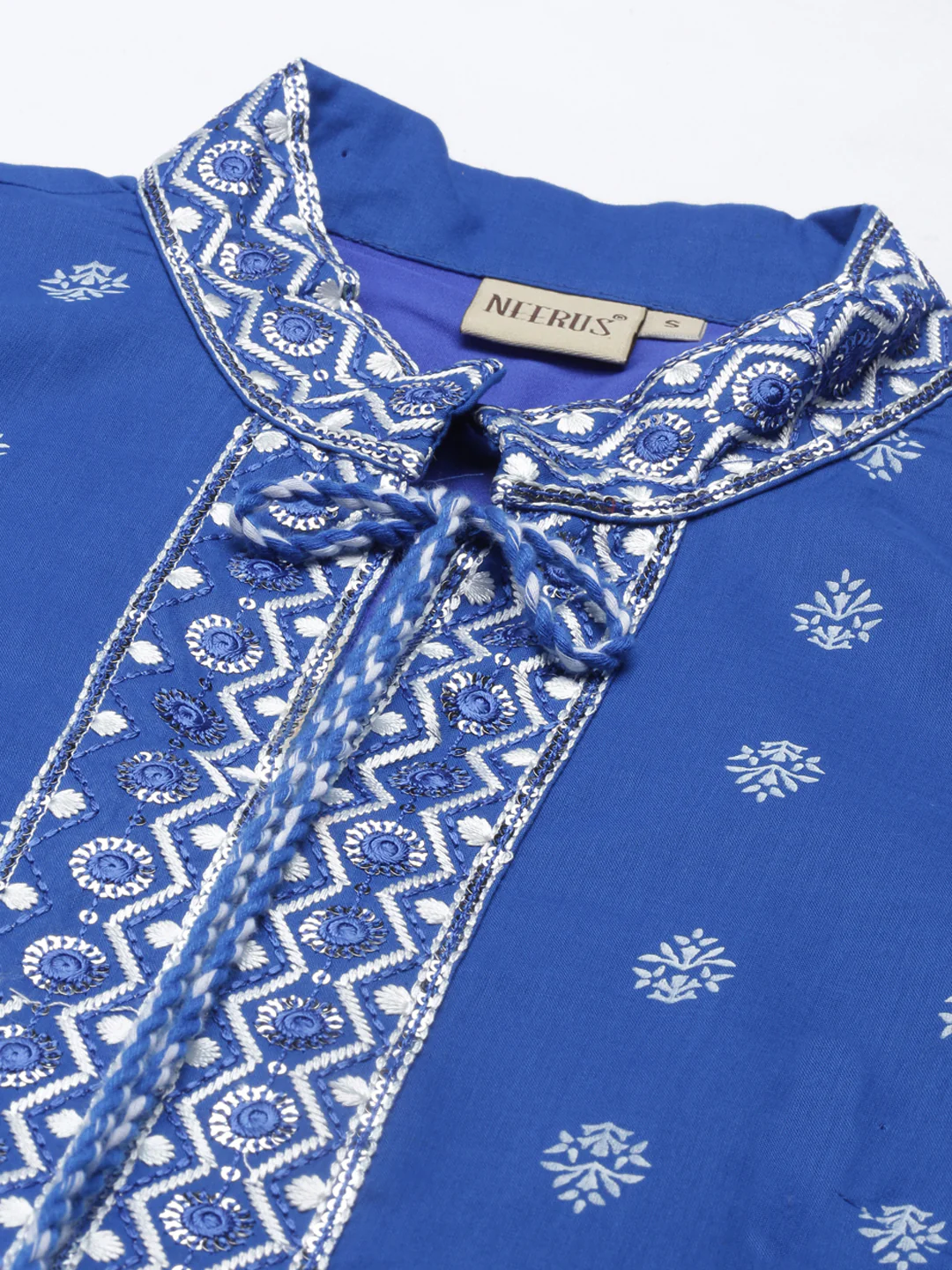 Neerus Women Blue Ethnic Motifs Embroidered Thread Work Cotton Anarkali Kurta - Image 4