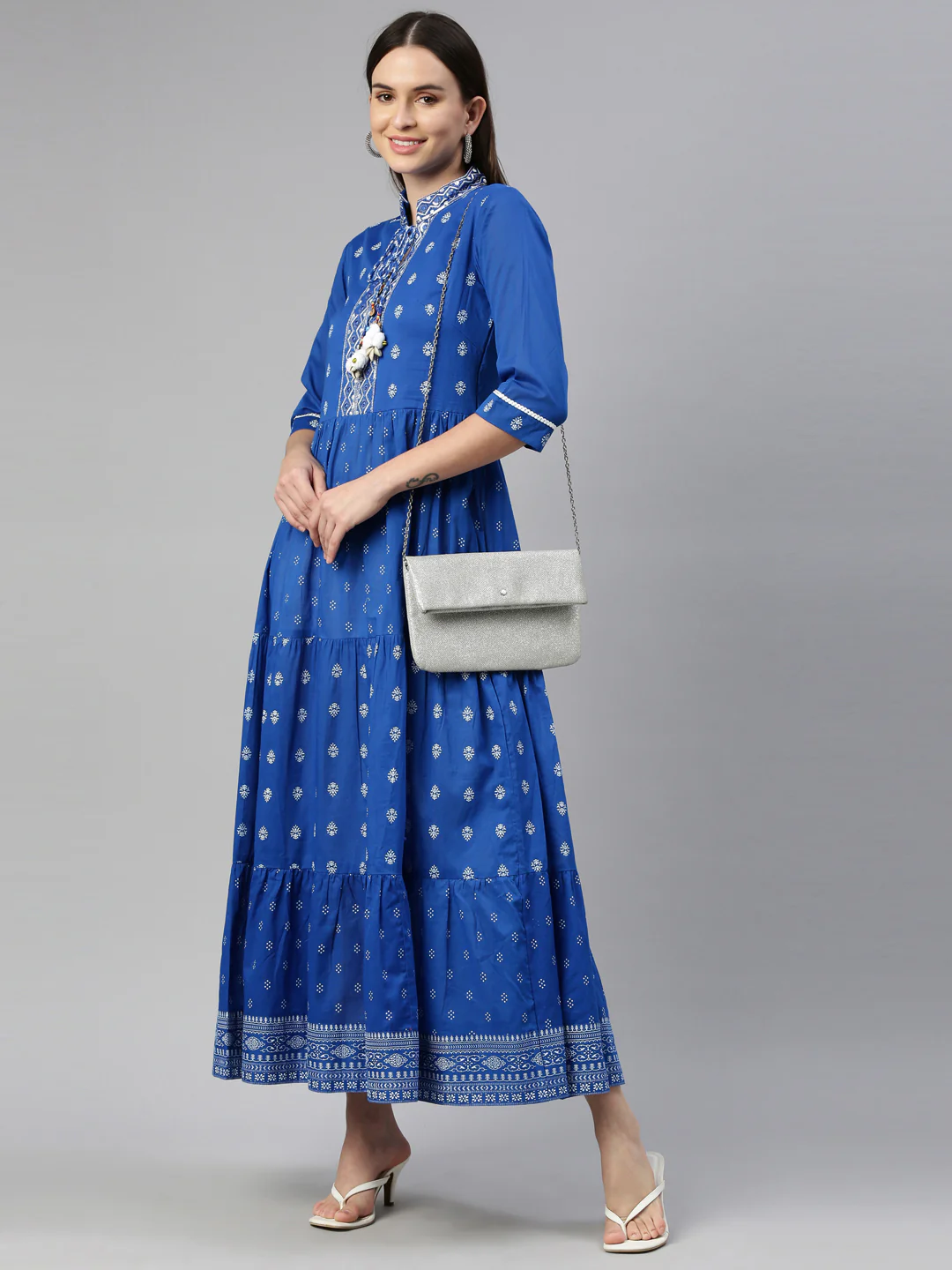 Neerus Women Blue Ethnic Motifs Embroidered Thread Work Cotton Anarkali Kurta - Image 5