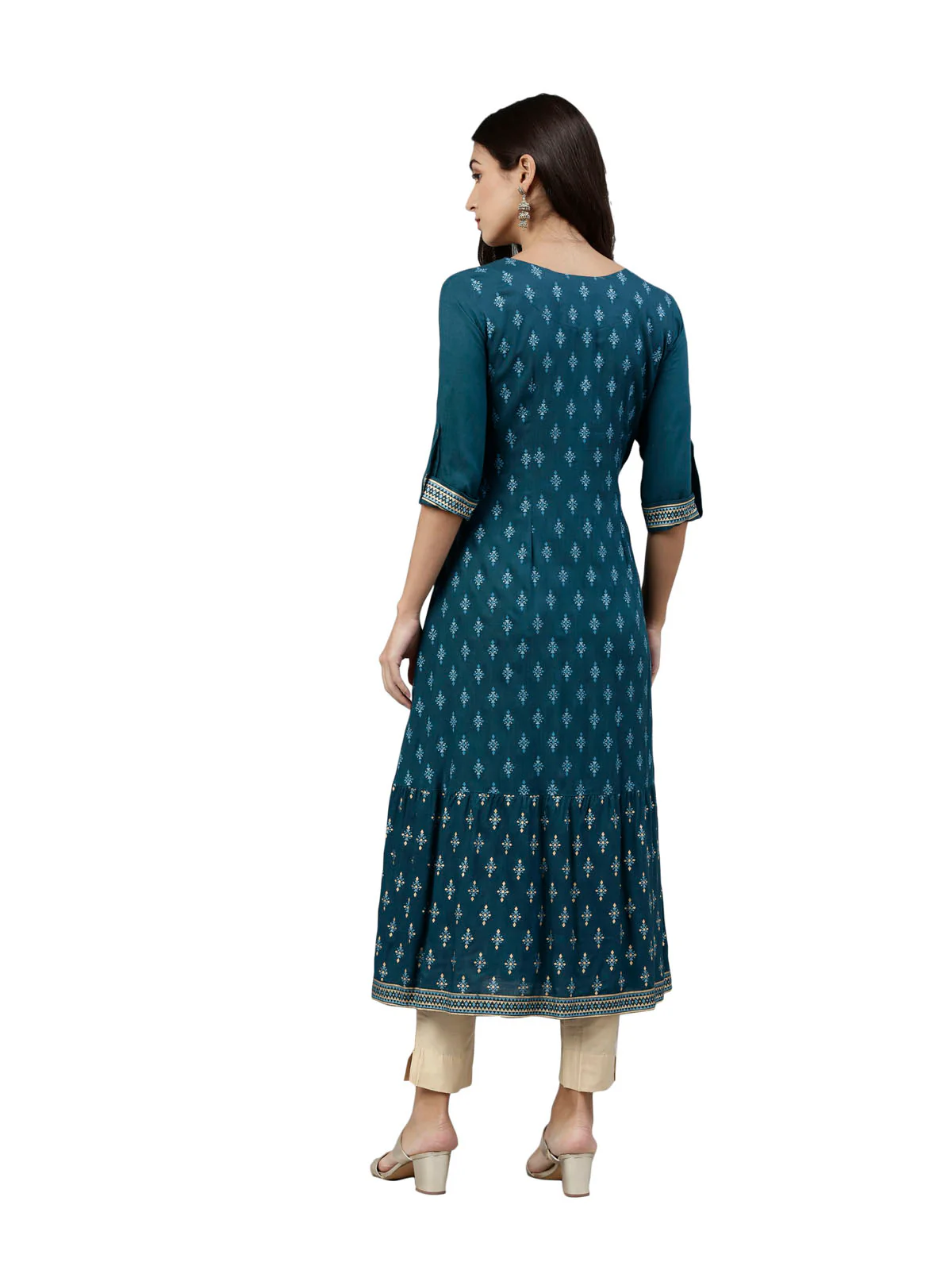 Neerus Women Blue Ethnic Motifs Printed Thread Work Kurta - Image 4