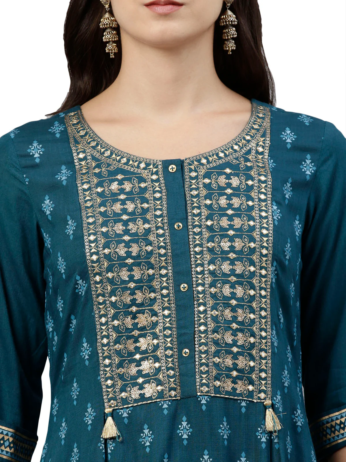 Neerus Women Blue Ethnic Motifs Printed Thread Work Kurta - Image 5