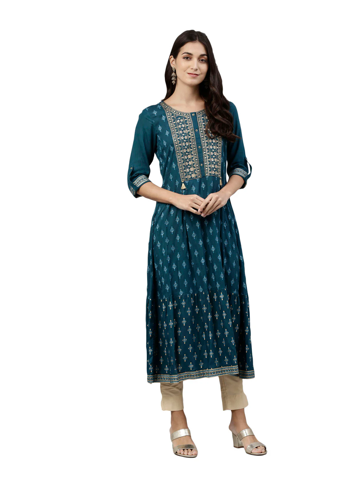 Neerus Women Blue Ethnic Motifs Printed Thread Work Kurta - Image 6