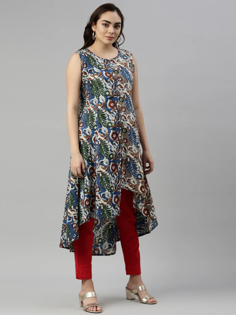 Neerus Women Blue  Multicoloured Floral Printed Kurta - Image 3