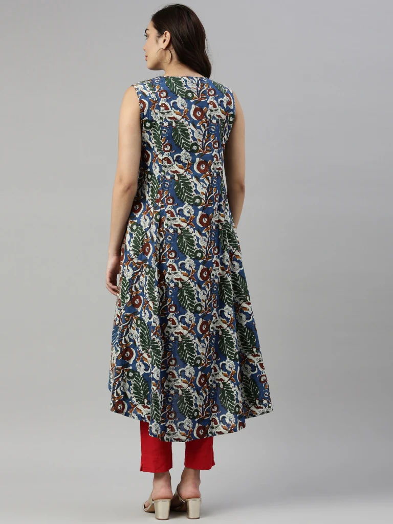 Neerus Women Blue  Multicoloured Floral Printed Kurta - Image 4