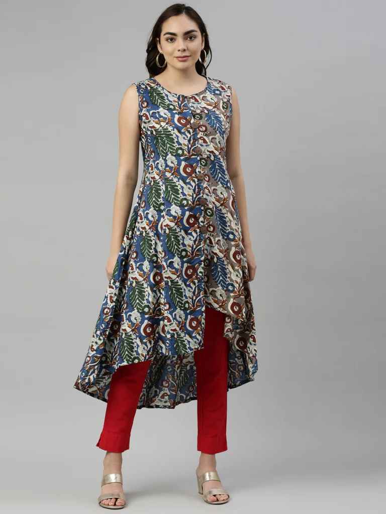 Neerus Women Blue  Multicoloured Floral Printed Kurta - Image 6