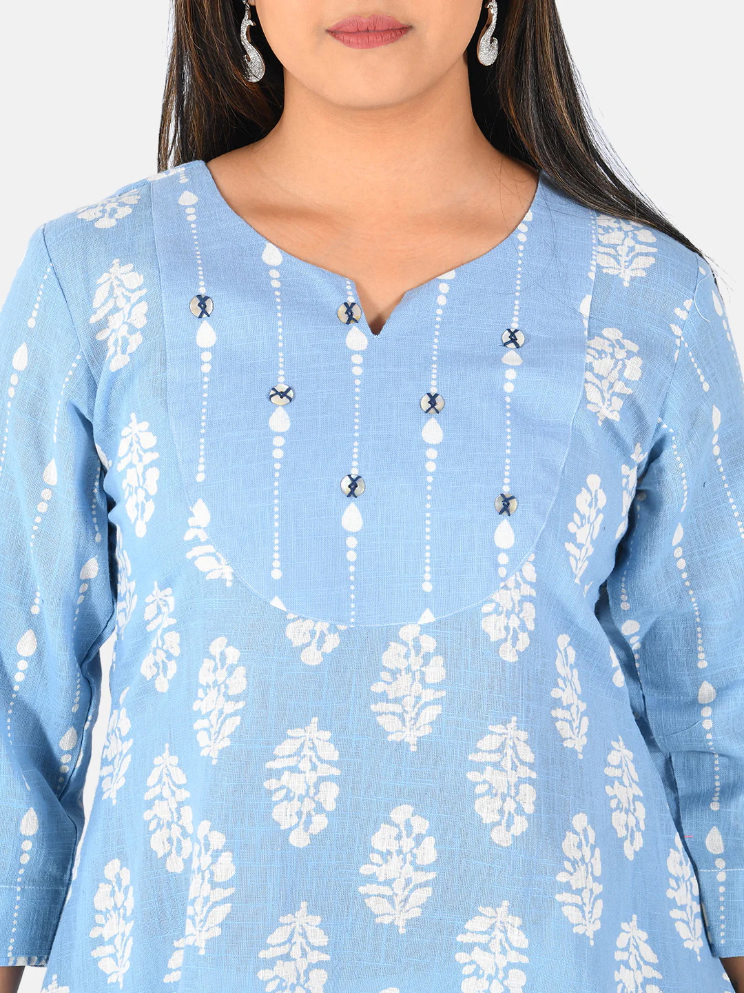 Neerus Women Blue Off-White Printed A-Line Kurta - Image 4