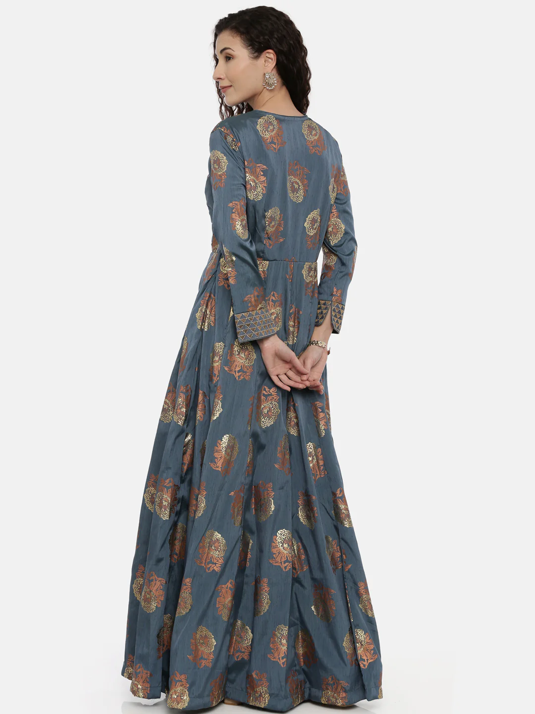 Neerus Women Blue Printed Maxi Dress - Image 3