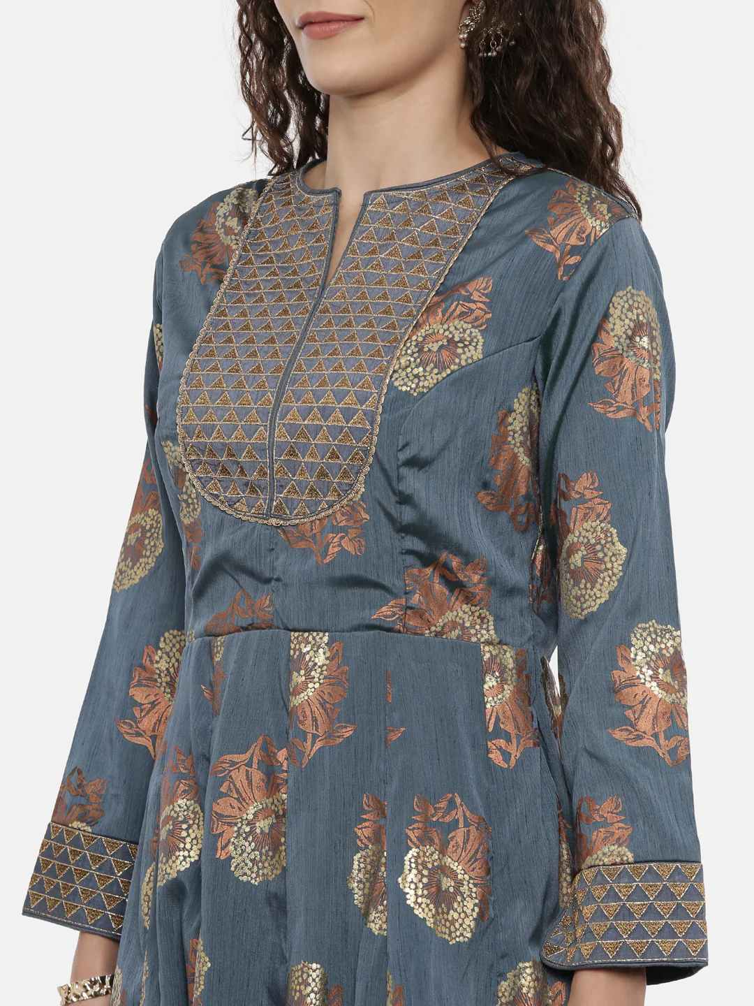 Neerus Women Blue Printed Maxi Dress - Image 4
