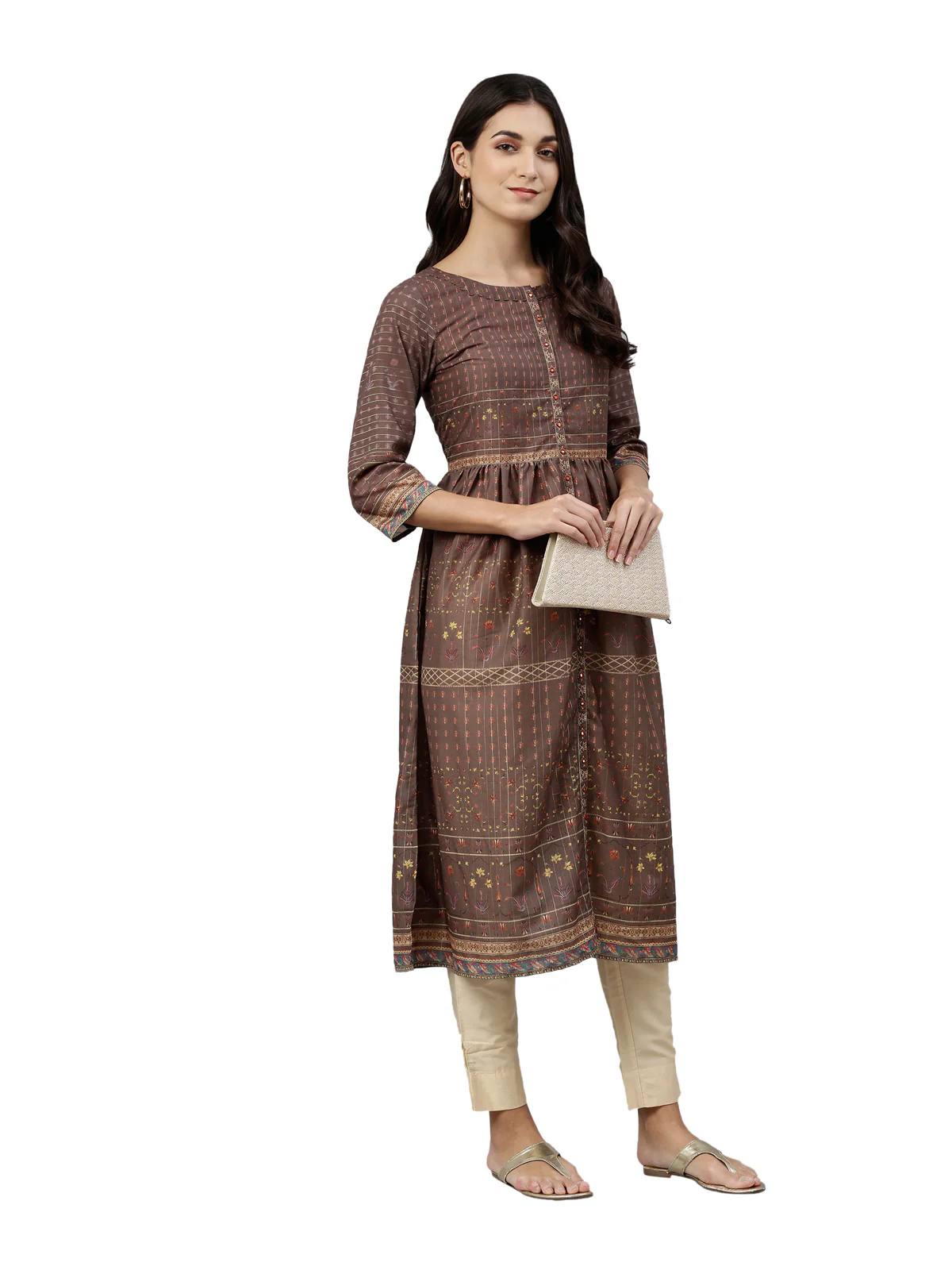 Neerus Women Brown Ethnic Motifs Printed Anarkali Kurta - Image 6