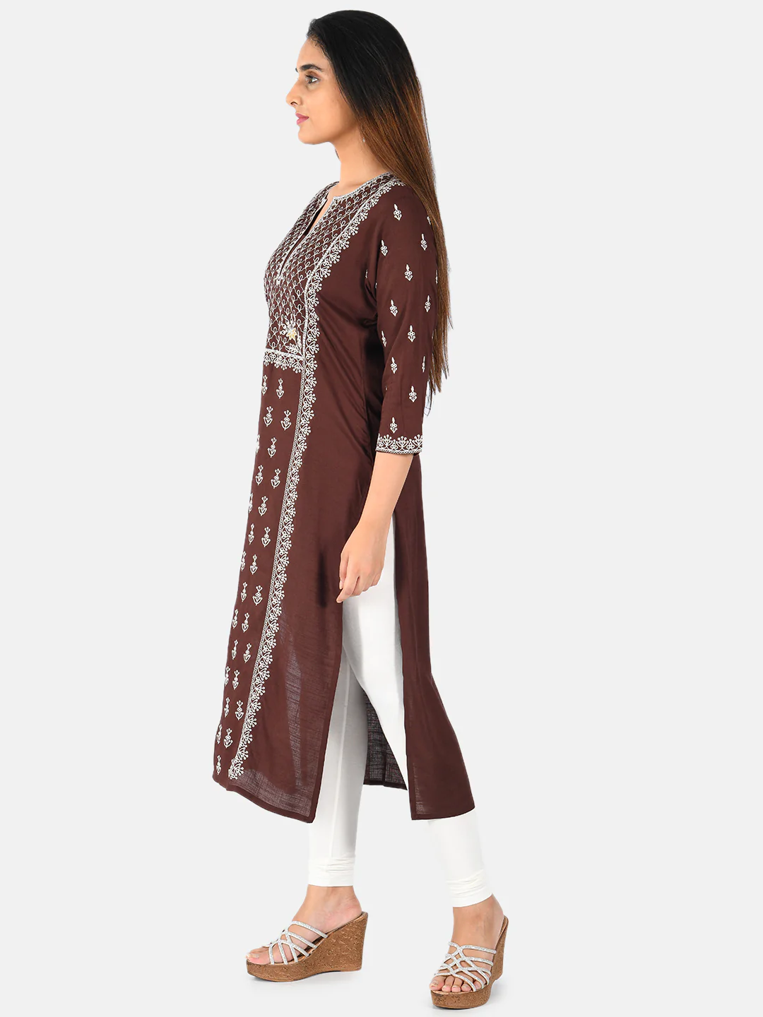 Neerus Women Brown Printed A-Line Kurta - Image 2