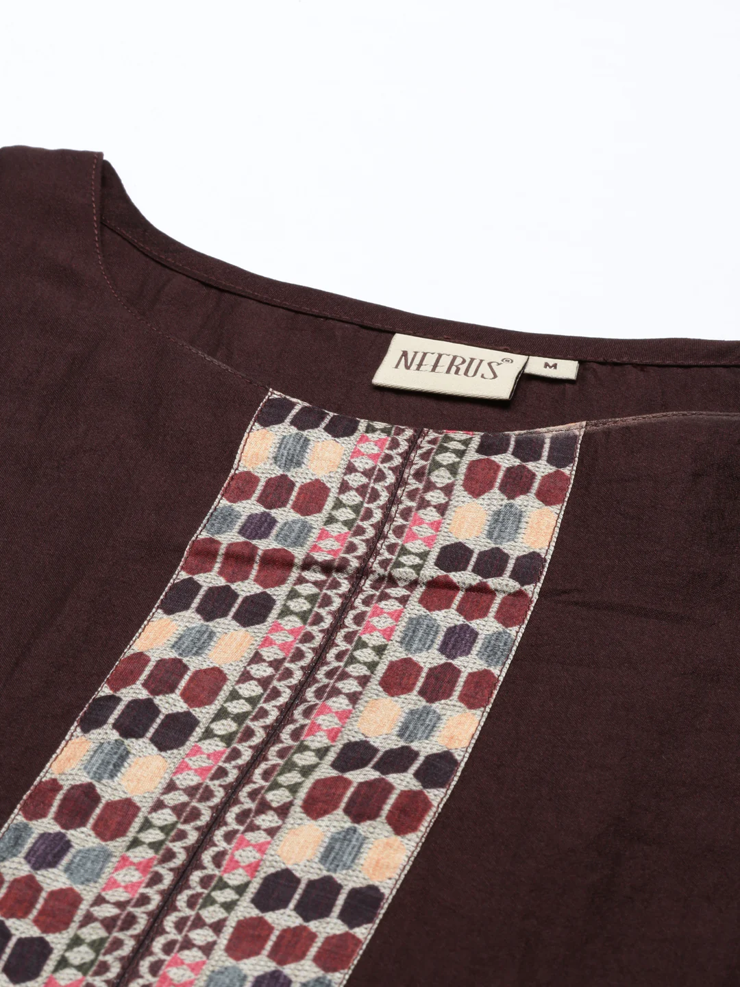 Neerus Women Brown Printed Panelled Kurta with Trousers - Image 4