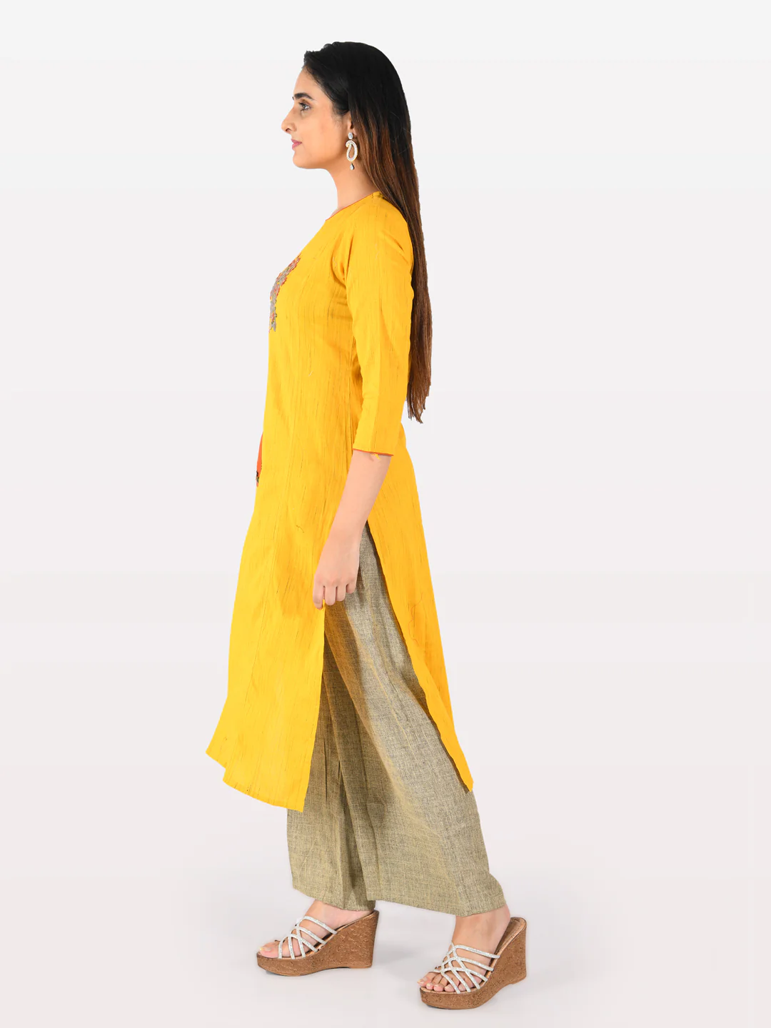 Neerus Women Brown White Embroidered Kurta With Sharara - Image 3