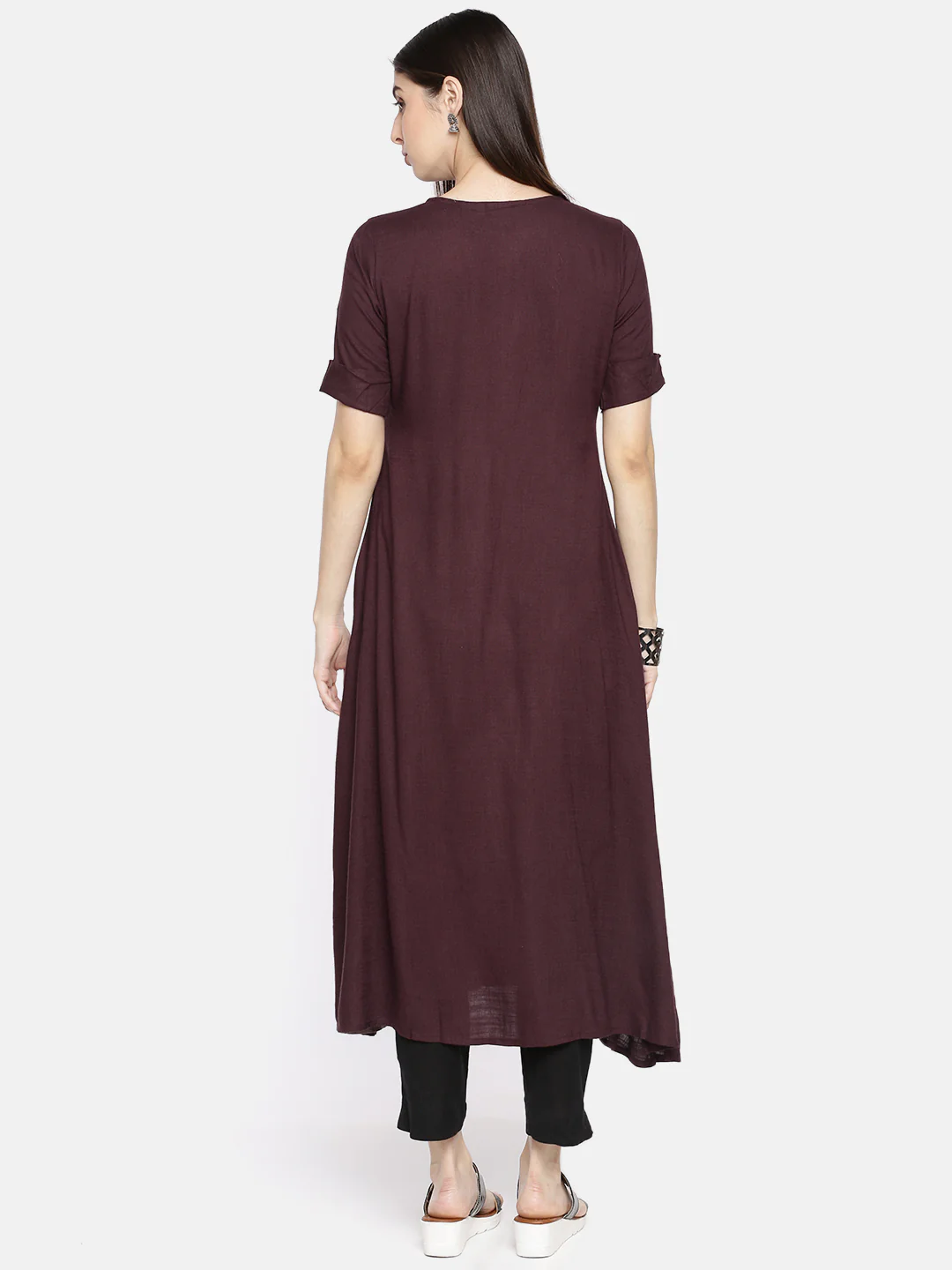 Neerus Women Burgundy Beige Colourblocked Straight Kurta - Image 4