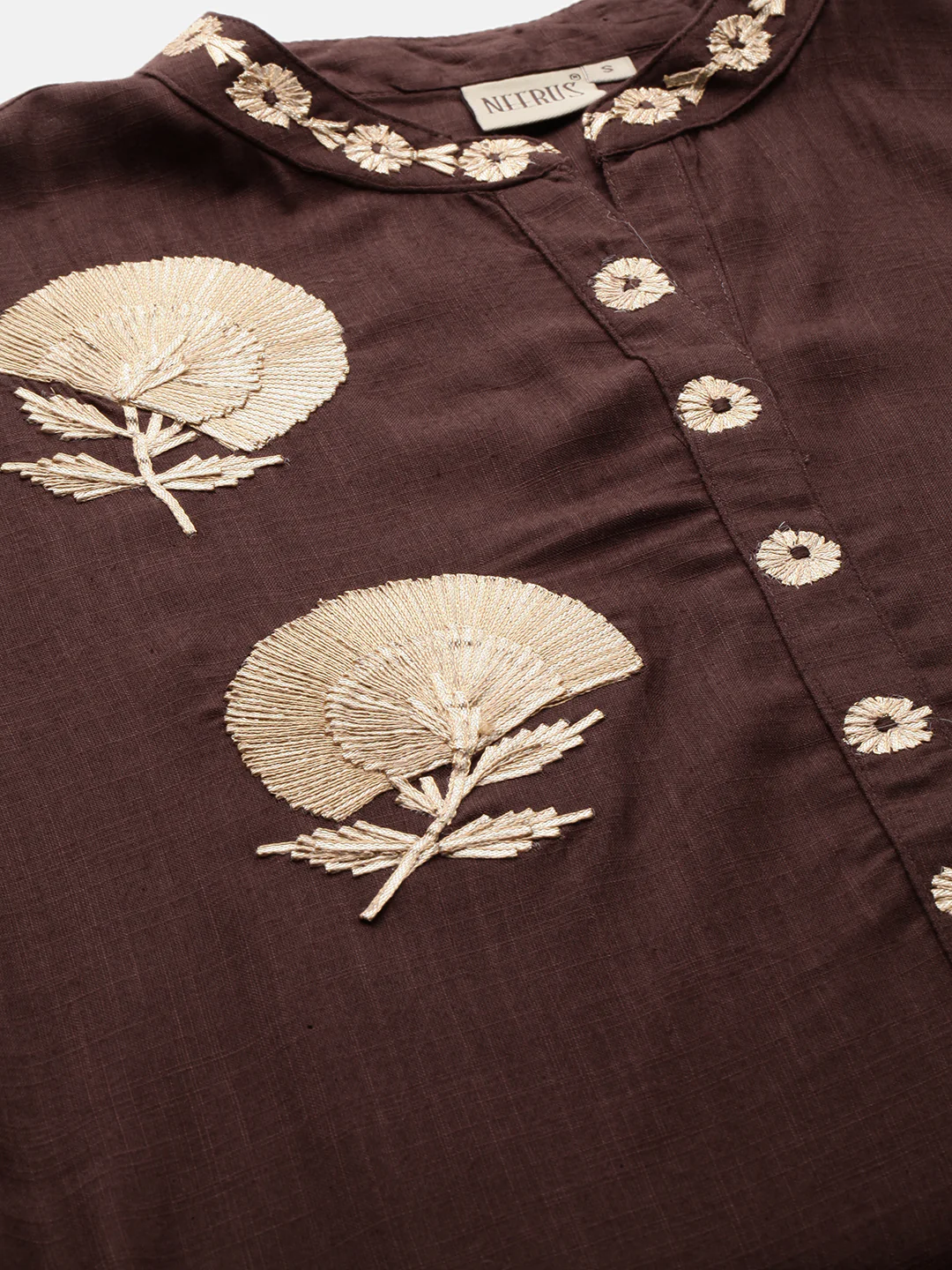 Neerus Women Coffee Brown Solid Straight Kurta With Embroidery Detailing - Image 2