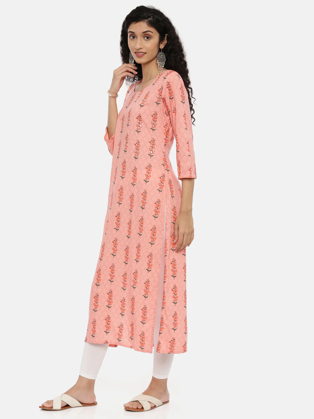 Neerus Women Coral Orange Ethnic Motifs Printed Kurta - Image 2