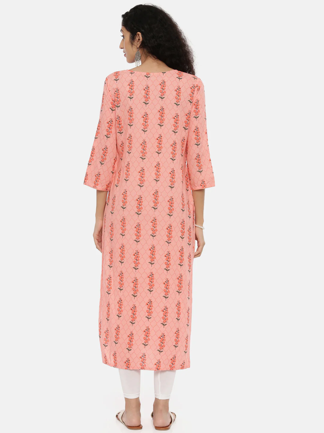 Neerus Women Coral Orange Ethnic Motifs Printed Kurta - Image 3