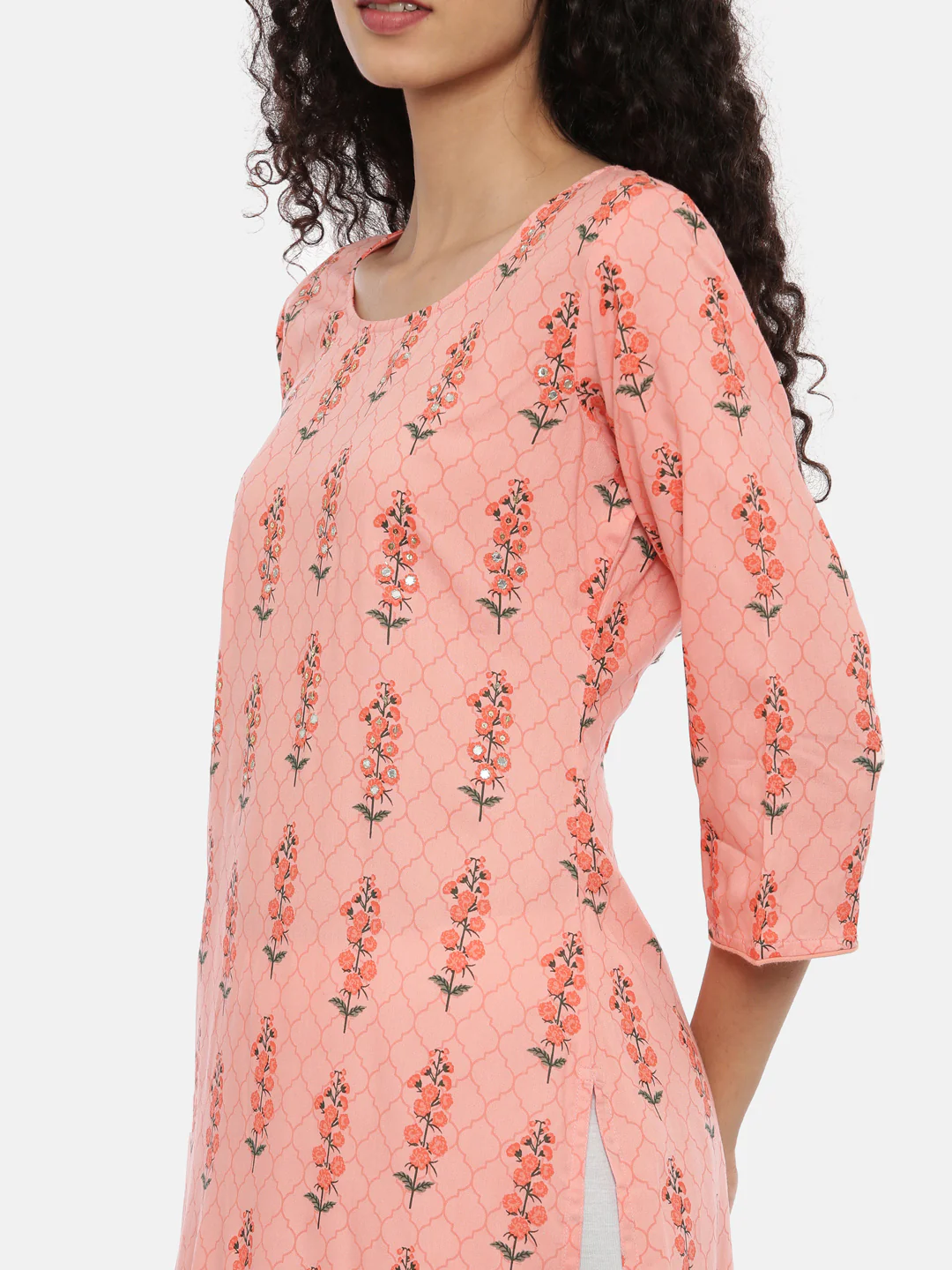 Neerus Women Coral Orange Ethnic Motifs Printed Kurta - Image 4
