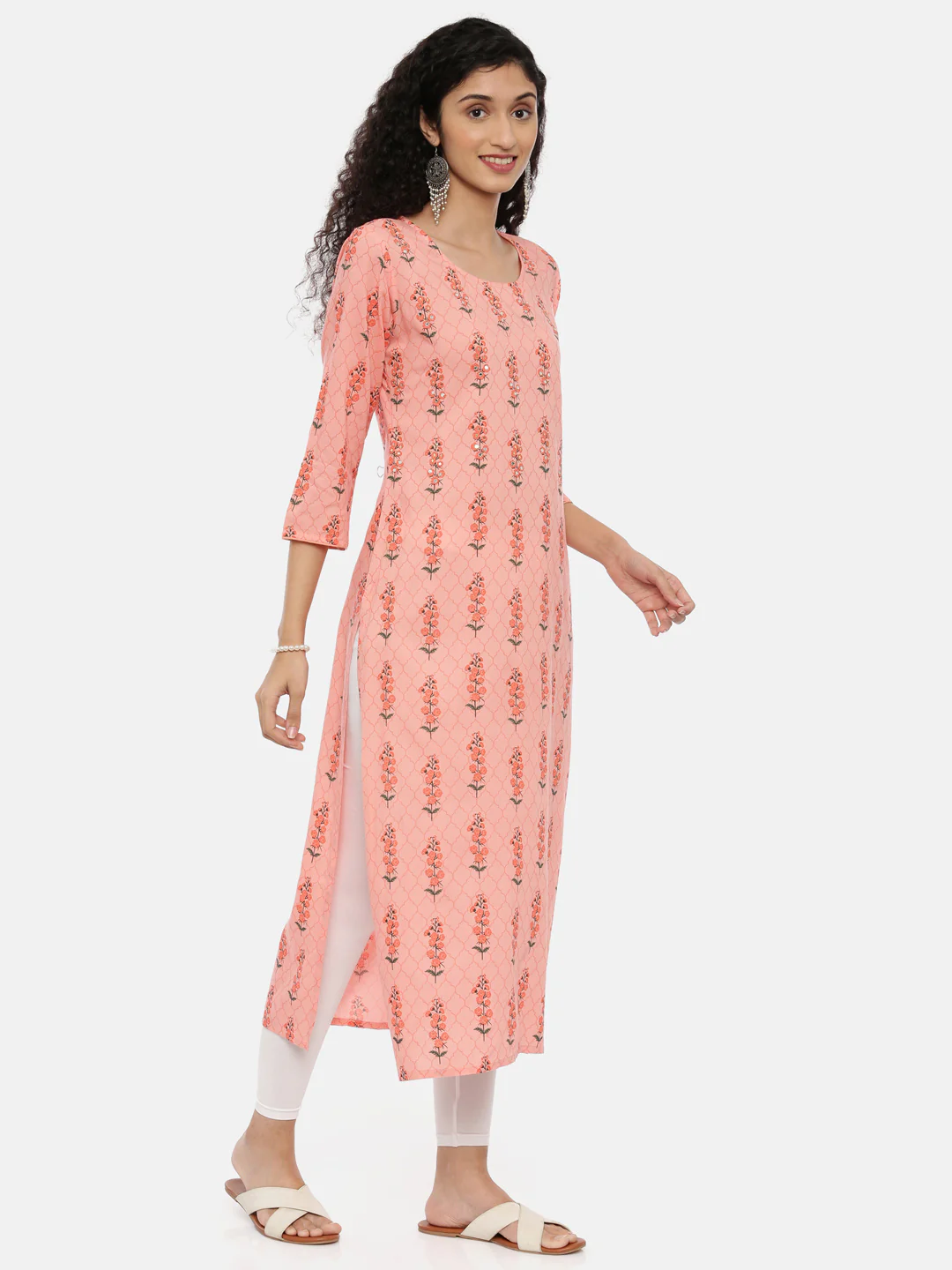 Neerus Women Coral Orange Ethnic Motifs Printed Kurta - Image 5