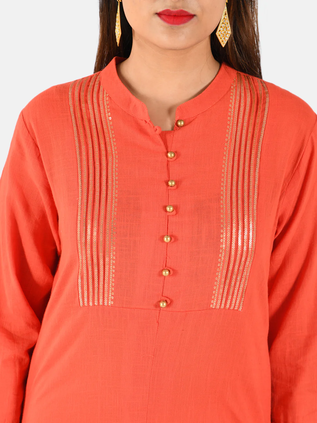 Neerus Women Coral Solid Straight Kurta - Image 2