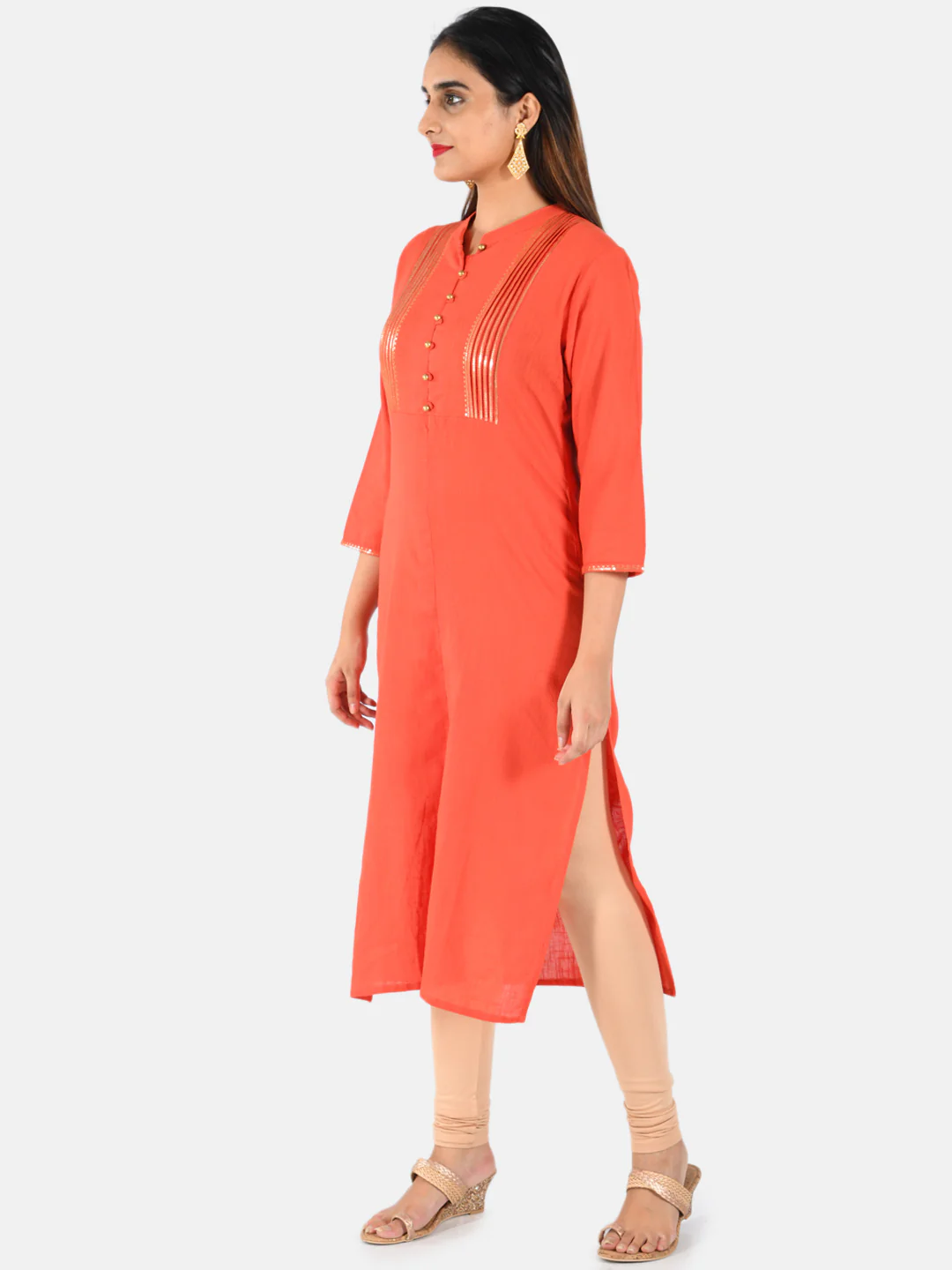 Neerus Women Coral Solid Straight Kurta - Image 3
