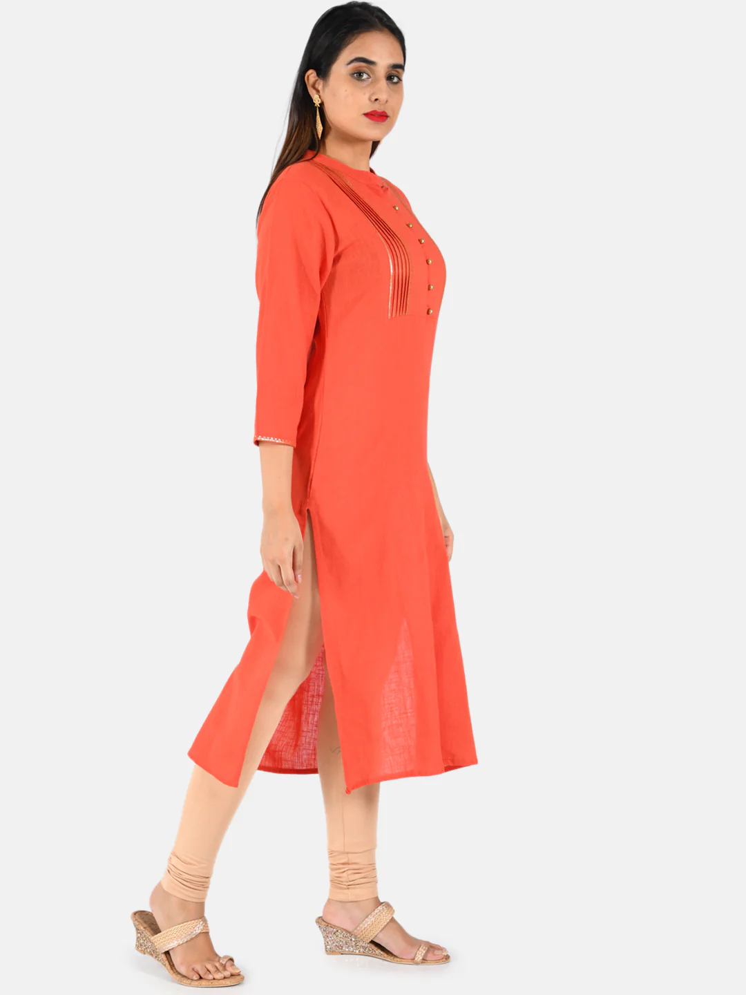 Neerus Women Coral Solid Straight Kurta - Image 4