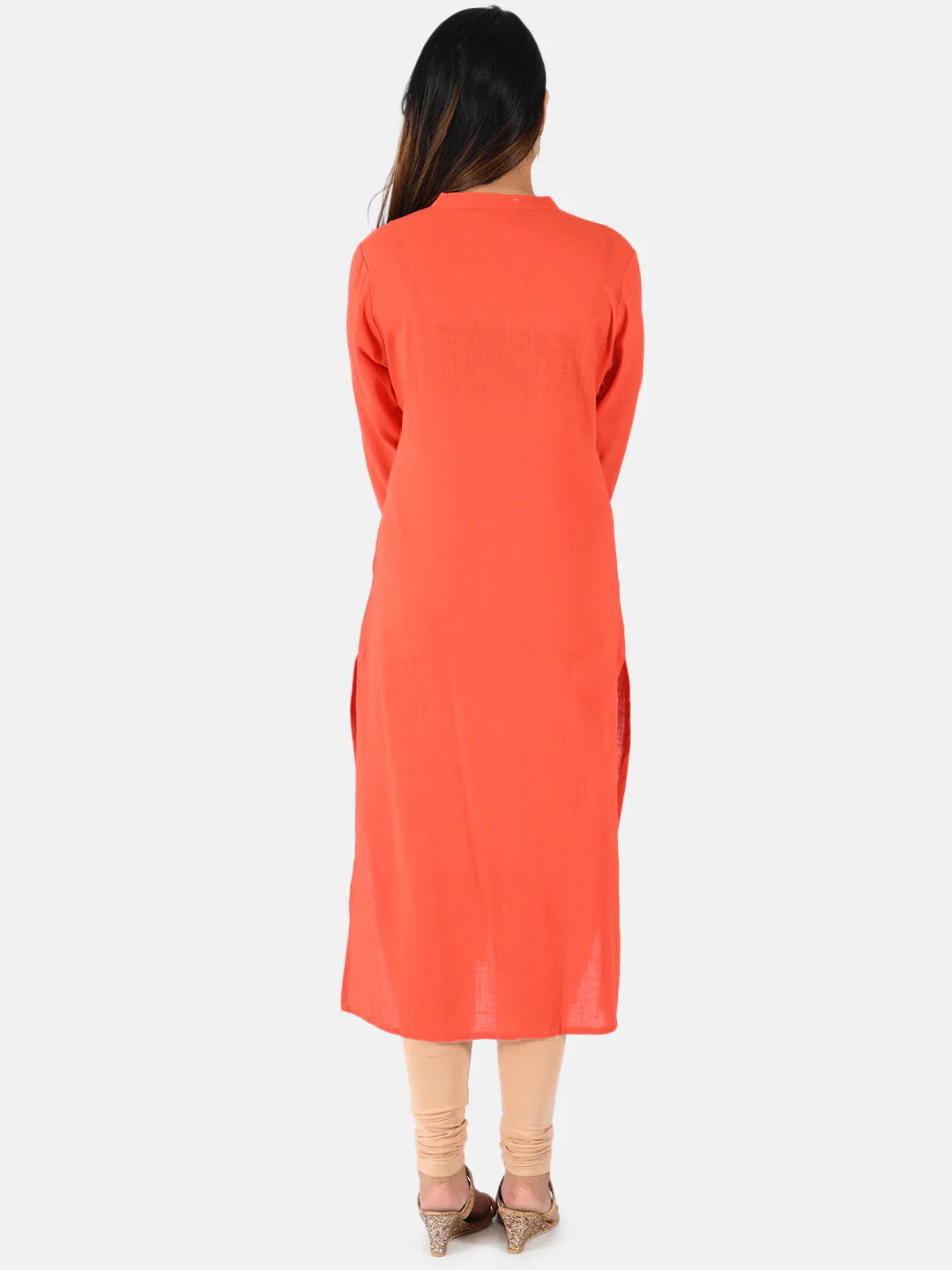 Neerus Women Coral Solid Straight Kurta - Image 5