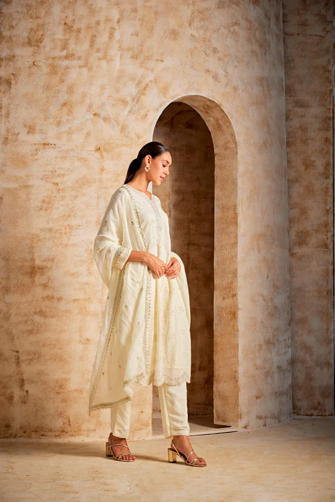 Neerus Women Cream Color Suit Set - Image 3