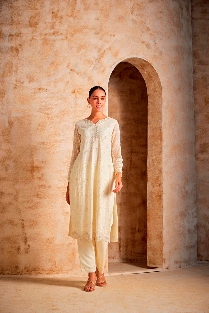 Neerus Women Cream Color Suit Set - Image 4