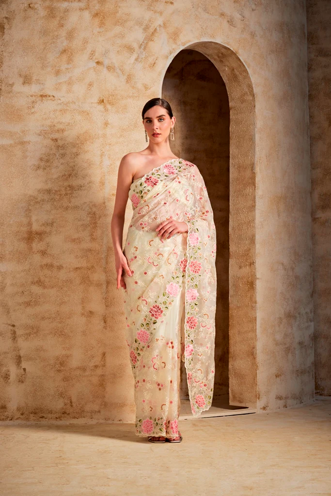 Neerus Women Cream Colour Saree - Image 2