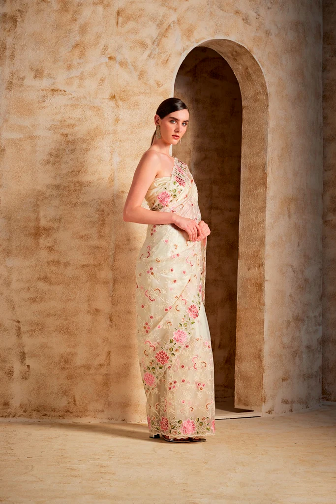 Neerus Women Cream Colour Saree - Image 3