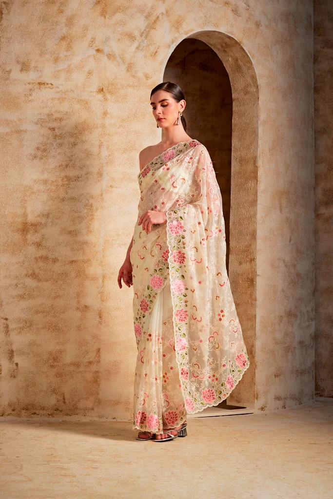 Neerus Women Cream Colour Saree - Image 4
