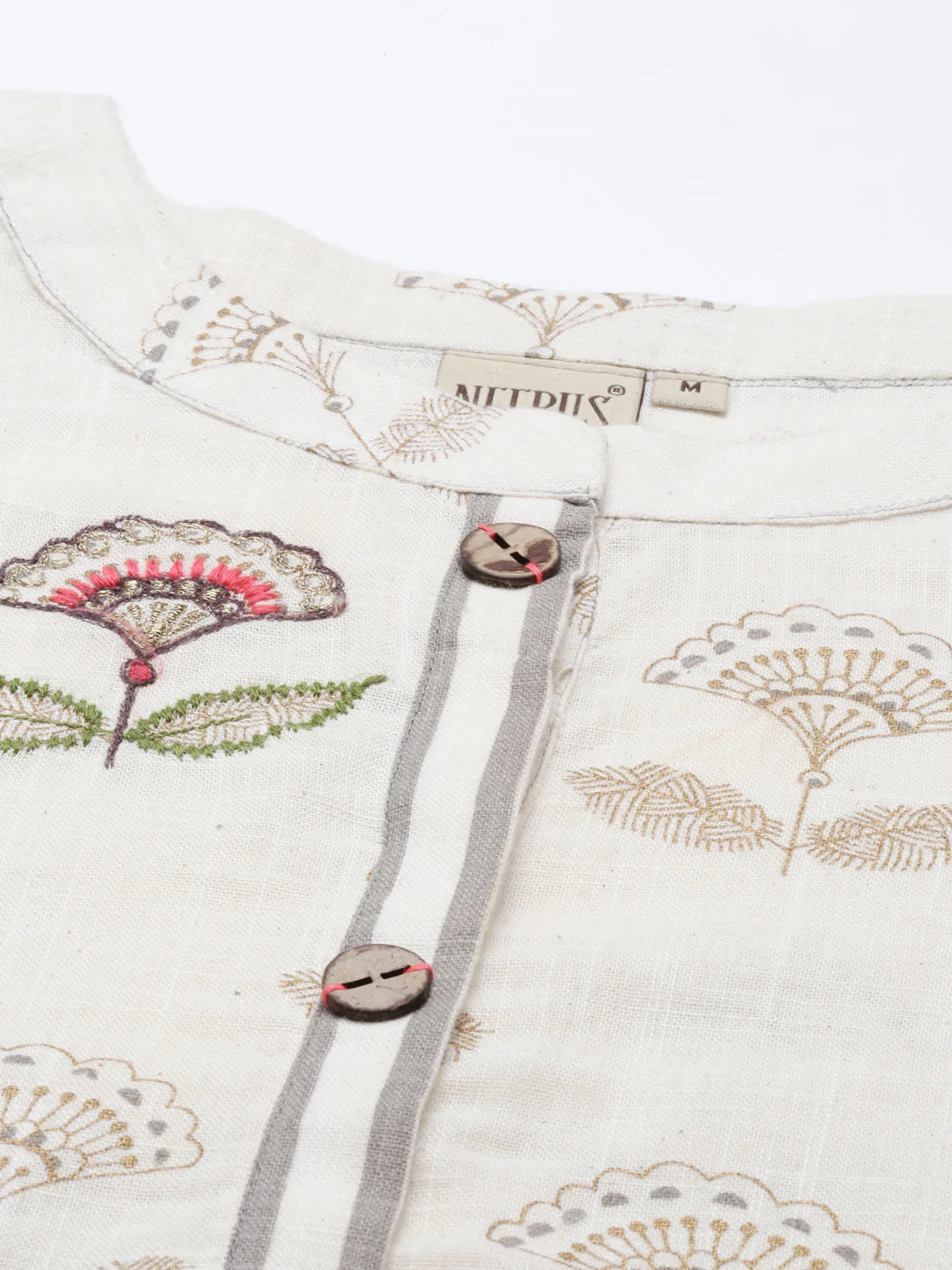 Neerus Women Cream-Coloured Beige Ethnic Motifs Kurta - Image 4