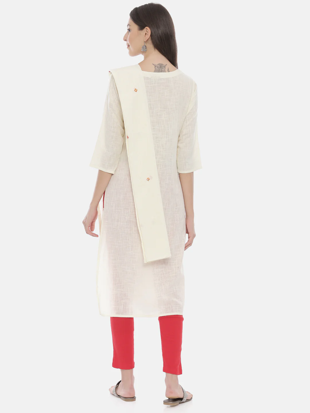 Neerus Women Cream-Coloured Embroidered A-Line Kurta - Image 4