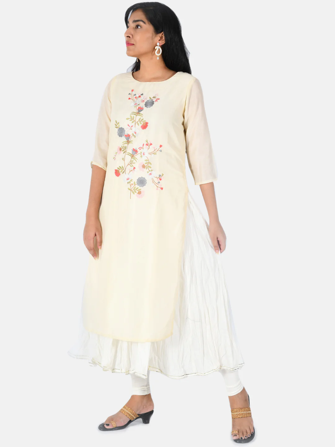 Neerus Women Cream-Coloured Embroidered Kurta with Sharara - Image 3