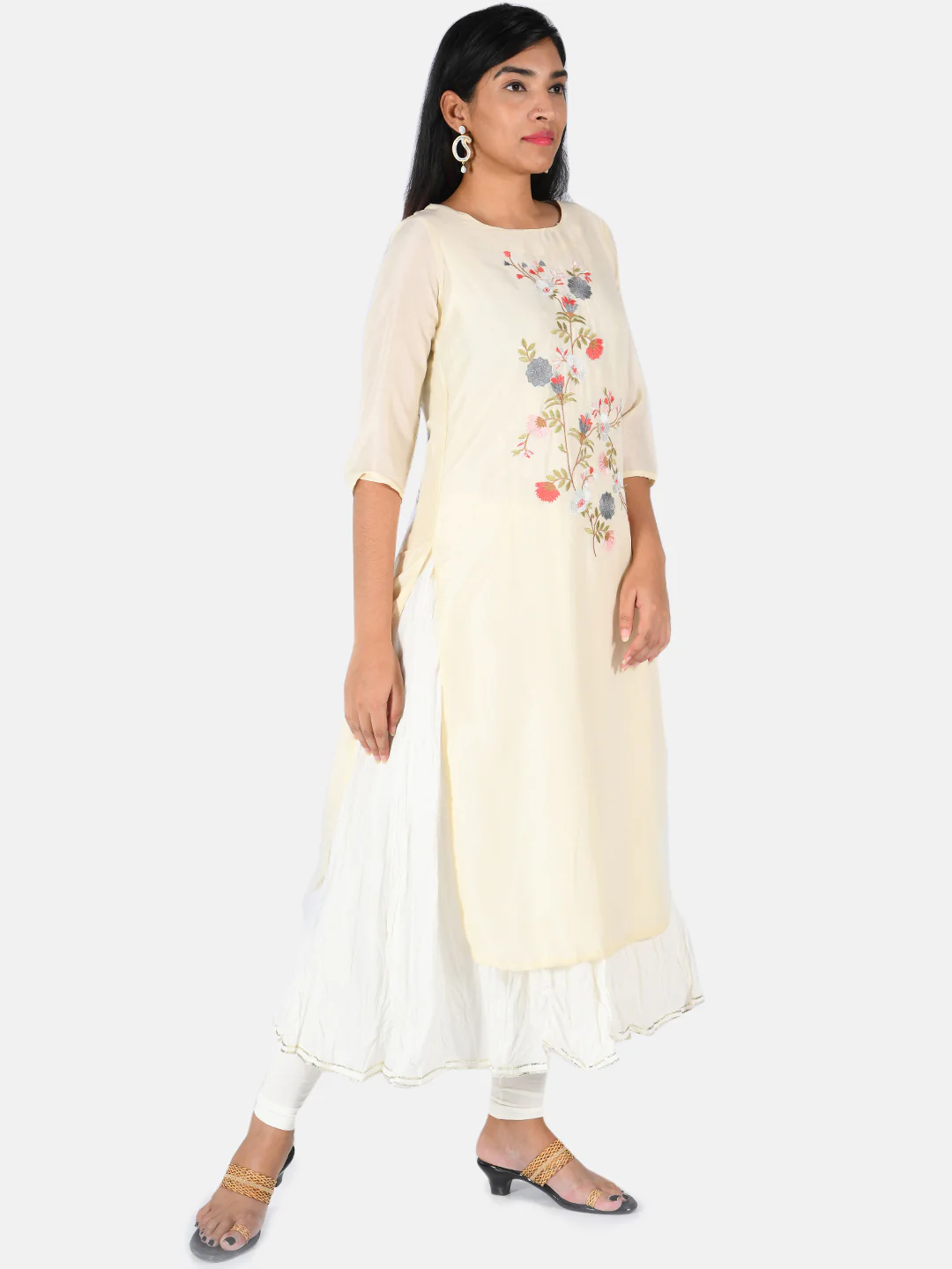 Neerus Women Cream-Coloured Embroidered Kurta with Sharara - Image 4
