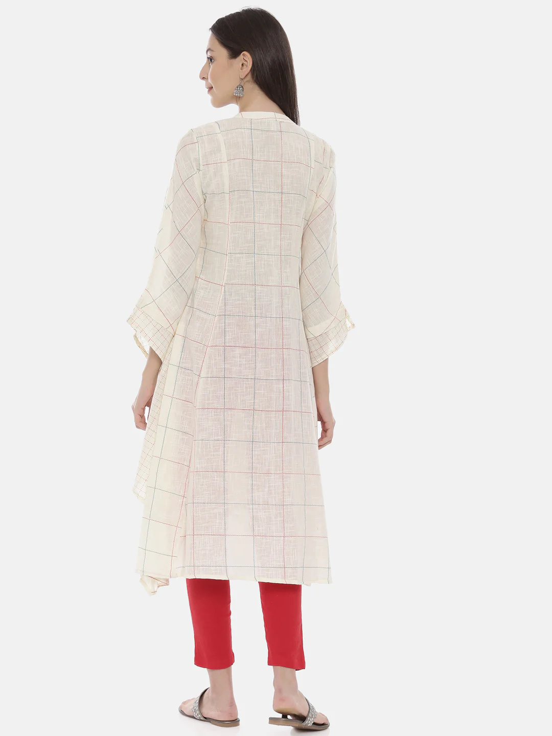 Neerus Women Cream-Coloured Embroidered Layered A-Line Kurta - Image 3